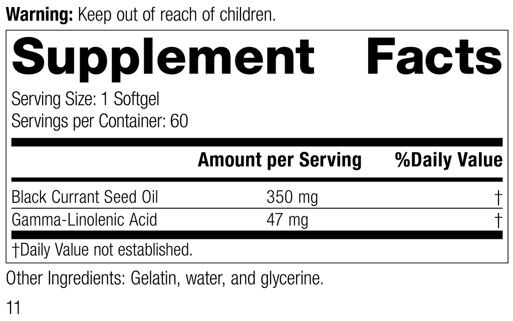 Black Currant Seed Oil, 60 Softgels, Rev 10 Supplement Facts